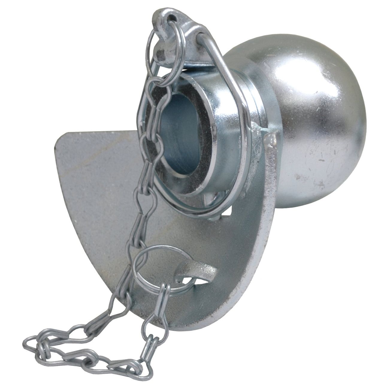 A versatile towing accessory, the Sparex Lower Link Ball, Guide Cone and Linch Pin (Cat. 3/2) - S.33001 features a robust construction with a safety chain and latch mechanism, ideal for various towing needs.