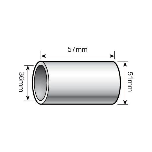 Illustration of the Sparex Lower Link Conversion Bush (Cat. 4 to 3) - S.20730, a hollow cylindrical pipe with dimensions marked. The length is 57mm, the outer diameter is 51mm, and the inner diameter is 36mm.