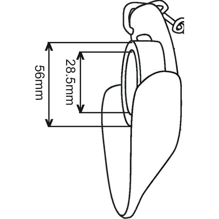 Outline drawing of the Lower Link Guide Cone and Linch Pin (Cat. 2/2) - S.33033 by Sparex, depicting its dimensions as 56mm in height and 28.5mm in depth, suitable for various settings.