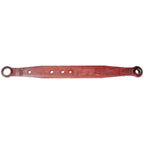 A flat, rust-colored metal bar with round openings at each end and three additional evenly spaced circular holes along its length, resembling the Sparex Lower Link Lift Arm - Ball Ø 28mm - Open Socket - RH & LH (Sparex Part No. S.41001) used in heavy machinery like Massey Ferguson.