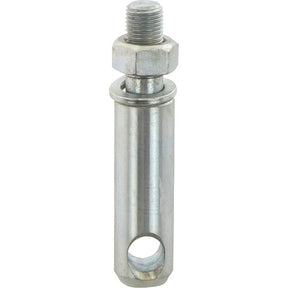 The Sparex Stabiliser Pin, model S.70545, is a metal clevis pin measuring 19x90mm and includes an attached hex nut. It has a smooth, cylindrical body with a 19mm pin diameter and features an M12x1.25 threaded end that is 22mm long, as well as a hole near the opposite end.