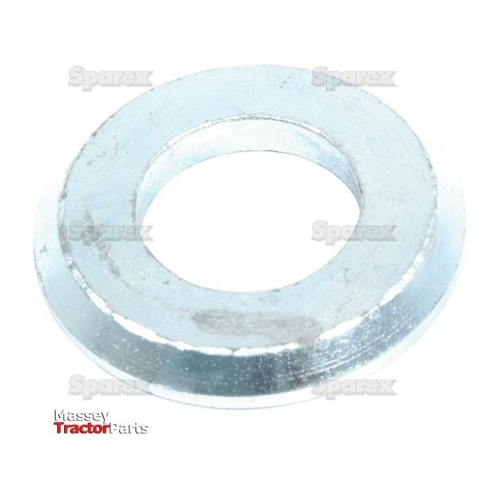 A metal washer against a white background features "Massey Tractor Parts" text and brand logos, along with references to Sparex Part No. S.33011 Lower Link Spacer for Massey Ferguson.