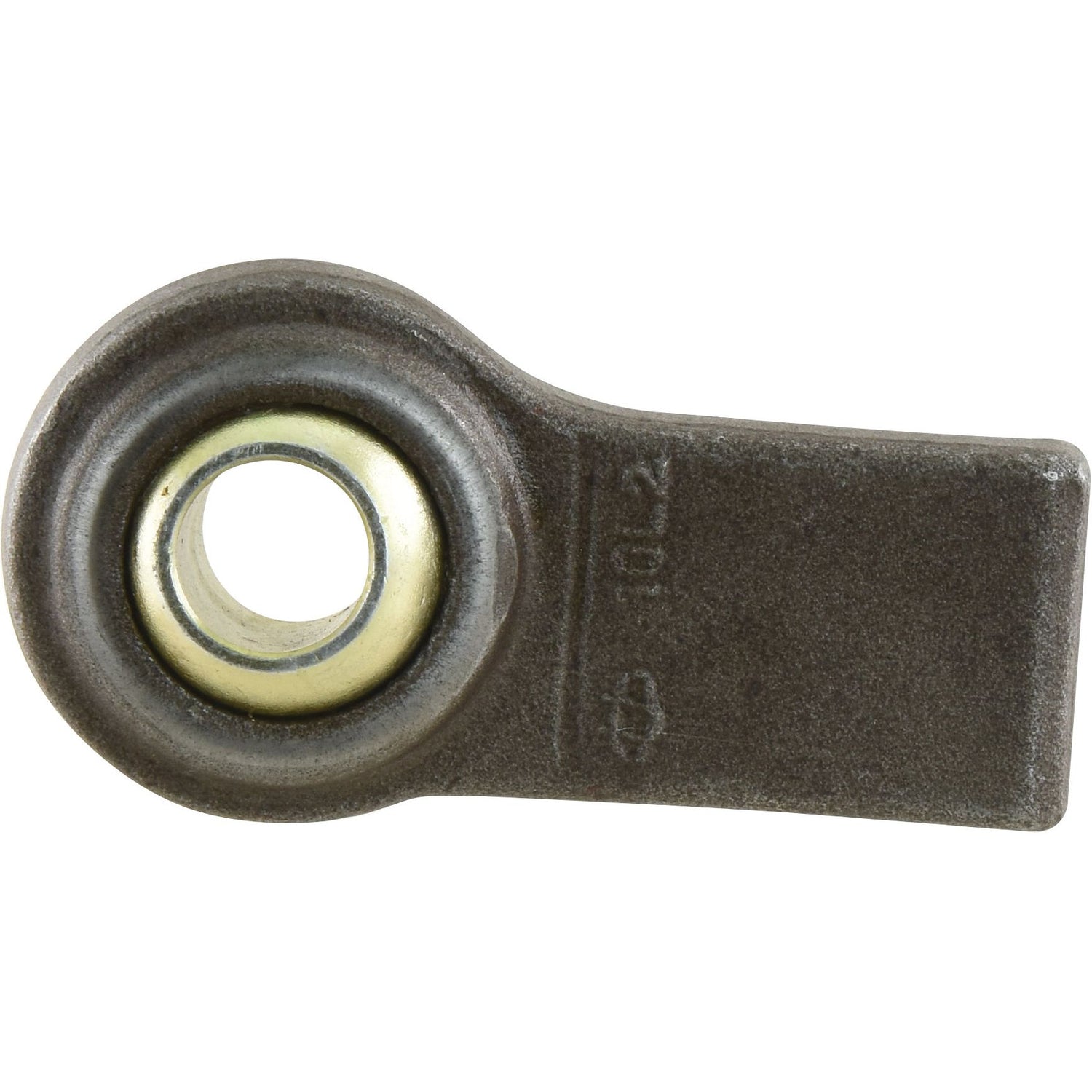 Close-up of a "Lower Link Weld On Ball End (Cat. 1) LH" (Sparex Part No.S.22755) featuring a spherical bearing and mounting hole, designed for mechanical linking and motion transfer in various machinery applications, compatible with Massey Ferguson and Ford New Holland equipment by the brand Sparex.