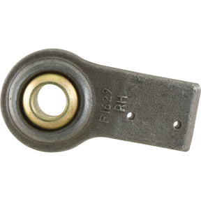 A metal bracket, known as the "*SPECIAL PRICE* - Lower Link Weld On Ball End (Cat. 1) RH | Sparex Part No.S.15341" from JMCE DEALS, featuring a circular hole with a brass-colored bearing insert and two small holes on the flat, rectangular side. The part number "F1629 RH" is inscribed on the surface and it is ideal for applications requiring precise welding length measurements.