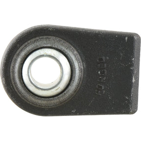 Close-up of a SPECIAL PRICE - Lower Link Weld On Ball End (Cat. 1) by JMCE DEALS, featuring a black metal mechanical part with a round central hole, visible text, and precise welding length.