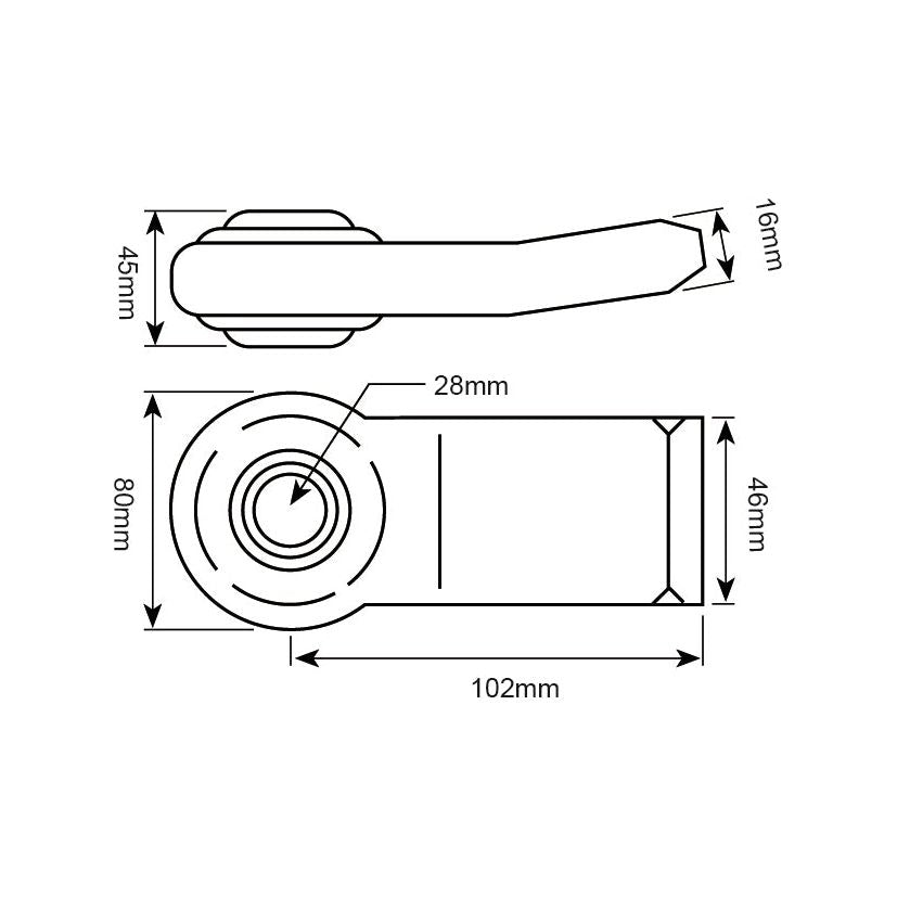 Technical drawing of the Lower Link Weld On Ball End (Cat. 2), Sparex Part No. S.15307, by Sparex, with dimensions including 102mm in length, 45mm in height, 80mm in width, specific sections measuring 16mm and 46mm, and a ball width with an inner diameter of 28mm.