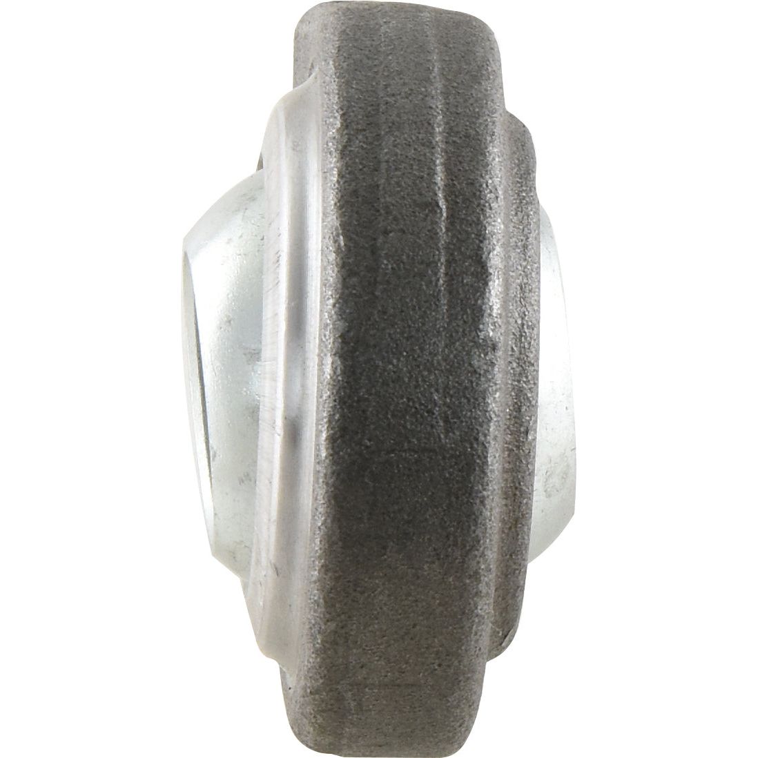 Side view of the Lower Link Weld On Ball End (Cat. 2) by Sparex (Sparex Part No. S.15971), showcasing its metallic circular structure with a textured edge and smooth surface, illustrating its precise working length.