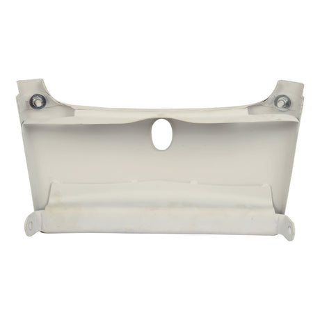 The Sparex Lower Panel (Part No. S.75939) is a white metal bracket with a rectangular shape, featuring two bolt holes in the top corners and a central circular opening, designed to fit seamlessly on the lower panel of Massey Ferguson models.