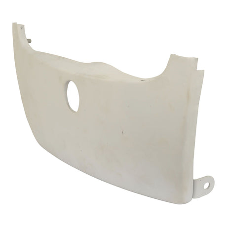 Introducing the Sparex Lower Panel (Part No. S.75939), a white plastic component specifically designed for Massey Ferguson tractors. It features a central circular hole and two uneven tabs for mounting on the underside, making it an ideal replacement part to meet your equipment needs.