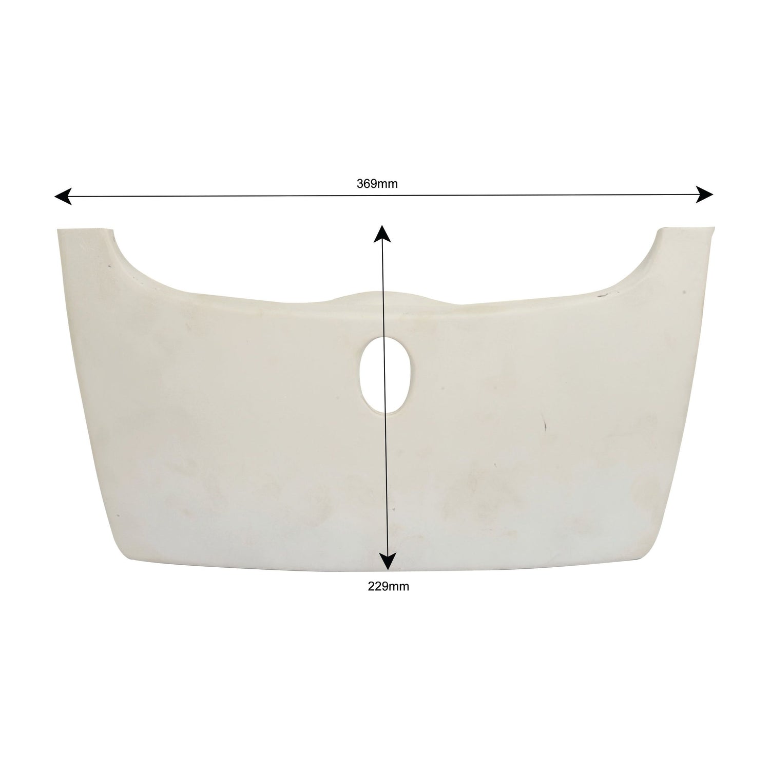 The Lower Panel (Sparex Part No. S.75939) by Sparex is a white, rectangular object with rounded corners, featuring a central hole and dimensions of 369mm in width and 229mm in height. Designed for Massey Ferguson models, this panel is fully compatible with Sparex components.