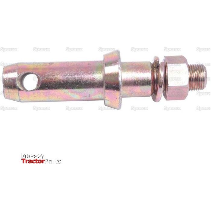 Lower link implement pin 28x141mm with a threaded end (thread size 3/4''x36mm Cat. 2), a hexagonal nut, and a hole near the other end. The brand "Sparex" is visible in the bottom left corner. Background is white.