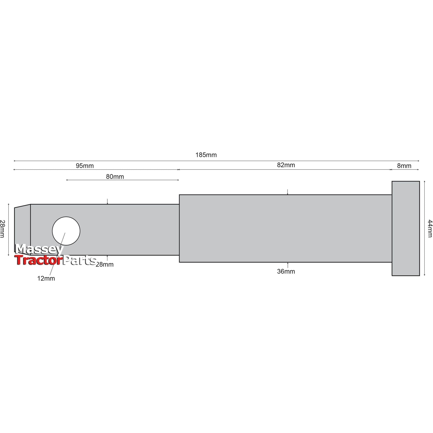 Lower link implement pin dual 28 - 36x185mm, Thread size  xmm Thread size 2/3
 - S.12022 - Farming Parts