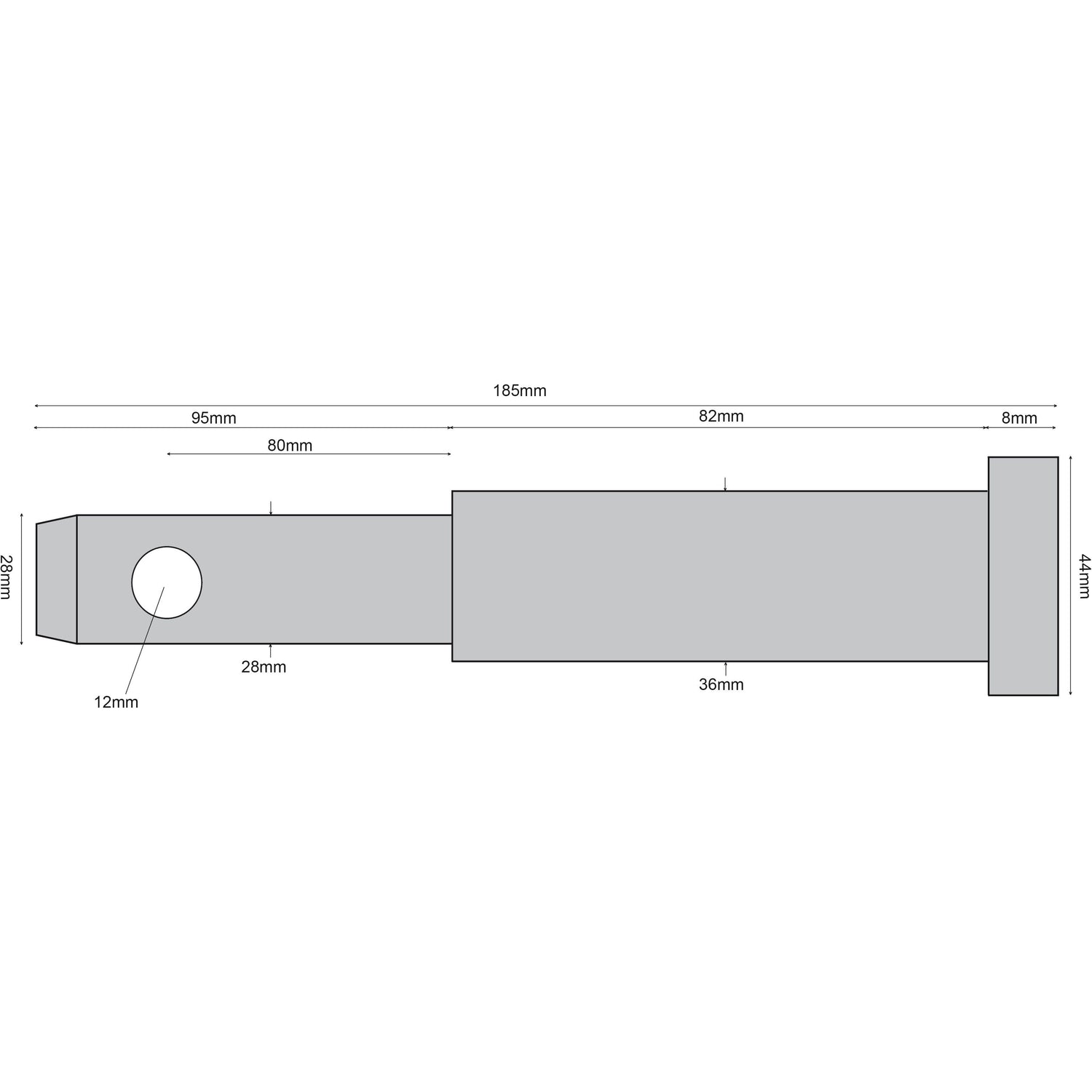 Lower link implement pin dual 28 - 36x185mm, Thread size  xmm Thread size 2/3
 - S.12022 - Farming Parts