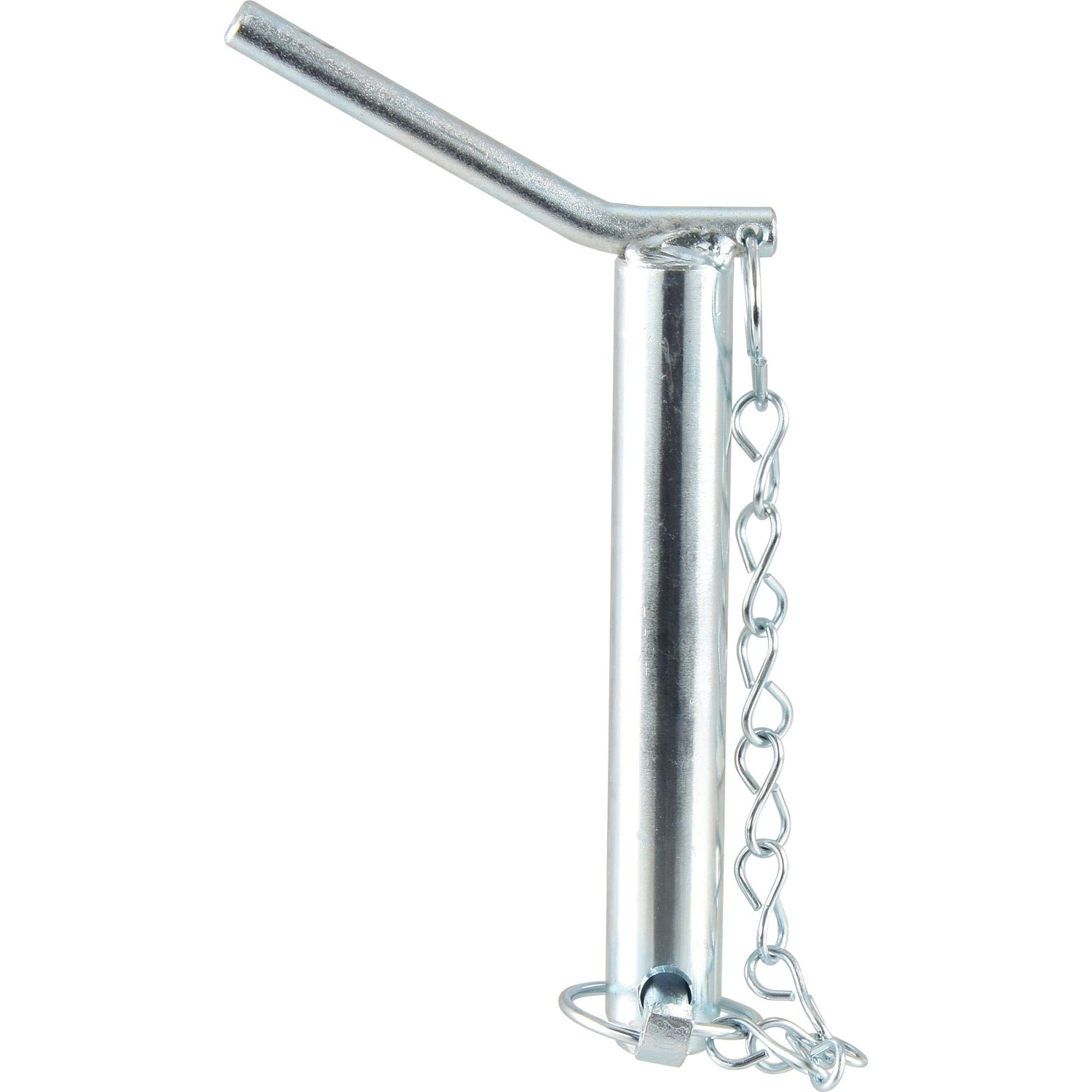 A Lower link pin - Double shear 28x175mm Cat.2 by Sparex (Part No.S.140550) featuring an L-shaped handle, attached chain, and double shear pin for extra durability.