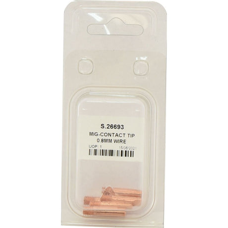 Package containing Sparex MIG Contact Tips 0.8mm wire (Agripak 5 pcs.), labeled with product code S.26693.