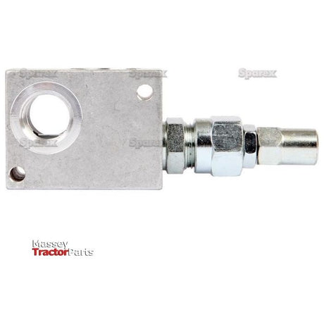 A close-up of a metal hydraulic fitting with components arranged horizontally, set against a white background. The Sparex logo for the Hydraulic Relief Valve Direct Acting 3/8''BSP - S.101615 is visible in the bottom left corner, highlighting the direct acting relief valve feature.