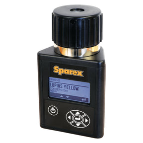 A handheld electronic device, the MT-PRO+ Grain Moisture Tester - S.28675 by Sparex, features a digital screen displaying "LUPINS YELLOW" and several buttons labeled with the Sparex brand, suitable for various tasks.