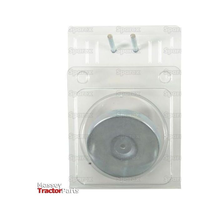 A magnetic mount in a transparent plastic package with the label "Sparex" and "Massey Tractor Parts" printed on it.