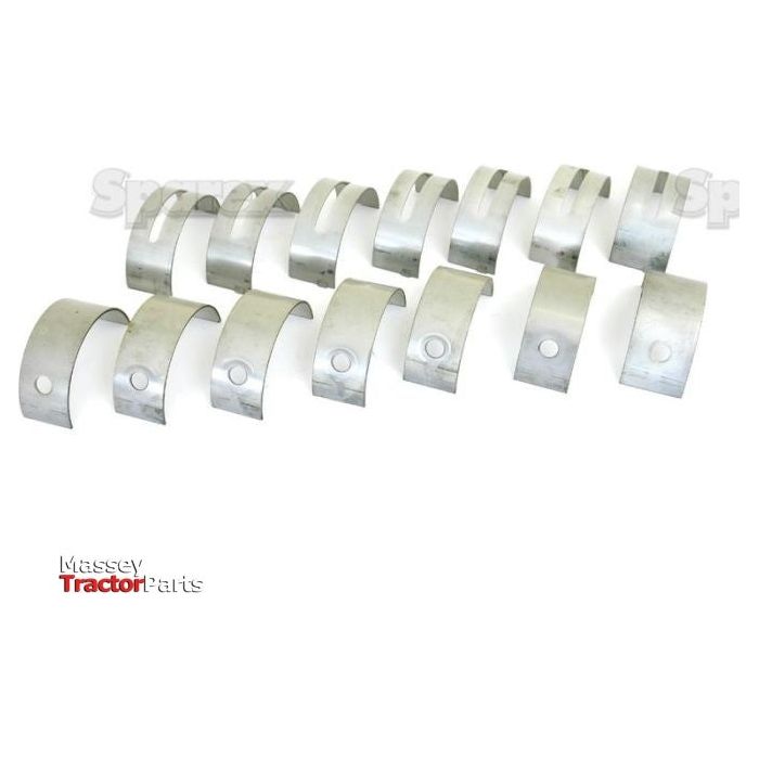 A set of 16 metal bearings, aligned in three rows, displayed with the "Main Bearing Std. (Set) | Sparex Part No. S.42118" logo in the bottom left corner under the brand name Sparex.