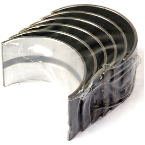 A stack of five silver Sparex Main Bearing Std. (Set) engine bearing shells, partially wrapped in clear plastic, Part No. S.42362.