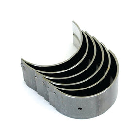 A set of five metallic semicircular Main Bearing Std. (Set), compatible with Massey Ferguson models, arranged in a stack on a white background. Check Sparex Part No.S.42367 for detailed product specifications.