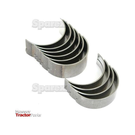 Image of a set of eight metal engine bearings arranged in two neat groups. The text "Sparex" is visible, with the product labeled as Main Bearing Std. (Set) and Sparex Part No.S.59061, ideal for vintage models like the Fiat 411R and White Oliver 1250.
