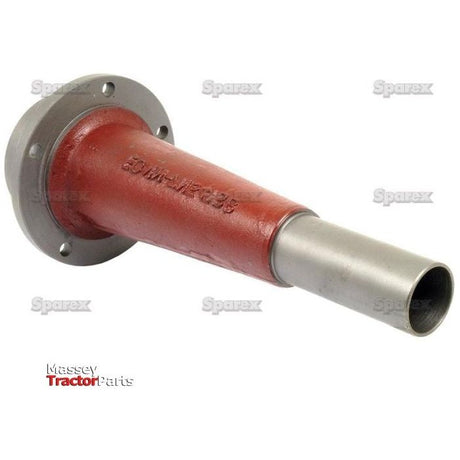 A close-up of a red metal Main Drive Housing (Sparex Part No.S.67801) with a flange and a metallic cylindrical end, displayed on a white background. The text "Massey Tractor Parts" and "Sparex" is visible in the background, indicating compatibility with Ford/New Holland tractors. Length: 925mm.