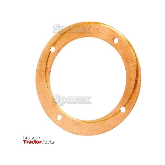 A circular metal ring with several holes evenly spaced around its perimeter, set against a white background featuring the text "Sparex" and "Massey Tractor Parts." Known as the Main Shaft Washer (Sparex Part No. S.67295), this versatile part is suitable for various applications, including use in Ford/New Holland tractors.