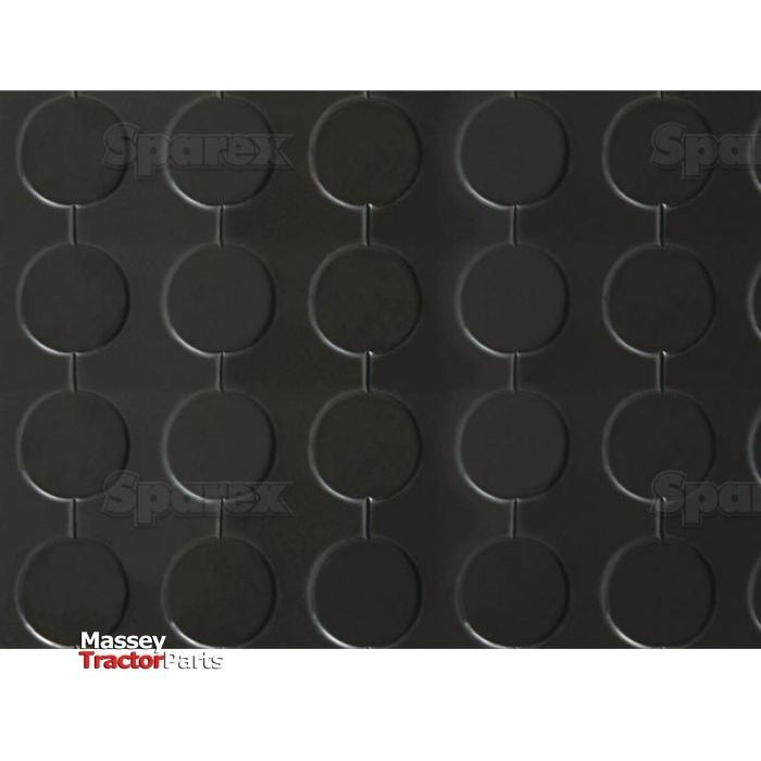 Image of a black rubber mat, dimensions 1m x 1.2m, made from Rubber NK/SBR with a pattern of raised circular bumps. The Massey Tractor Parts and Sparex logos are visible on the Mat 1m x 1.2m - S.35472.