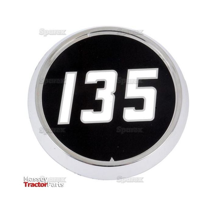 Medallion - Massey Ferguson 135 with a black background and white "135," resembling the Massey Ferguson 135 tractor, features a silver rim and is labeled "Massey Tractor Parts." This Sparex product (Part No.S.41217) could easily be mistaken for a Sparex plastic medallion.