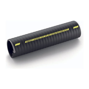 Image of a black, corrugated industrial hose labeled "Sparex Tanker Hose (Merlett Vacupress Flex), Hose ID: 80mm (3 1/8'') S.72202 -25°C +55°C Vacuum 9mH2O Made in Italy." The suction and delivery PVC hose features a smooth interior and reinforced exterior.