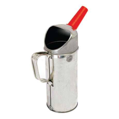 The Sparex Metal Jug - 1L (Part No. S.30159) comes with a handle and a red spout, making it ideal for pouring liquids.
