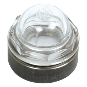 Clear plastic and metal LED light bulb cover, dome-shaped with a reflective base, measuring Ø51mm. Designed by Sparex as the Complete inspection glass 2'' (Sparex Part No.S.59471). 8436990090
