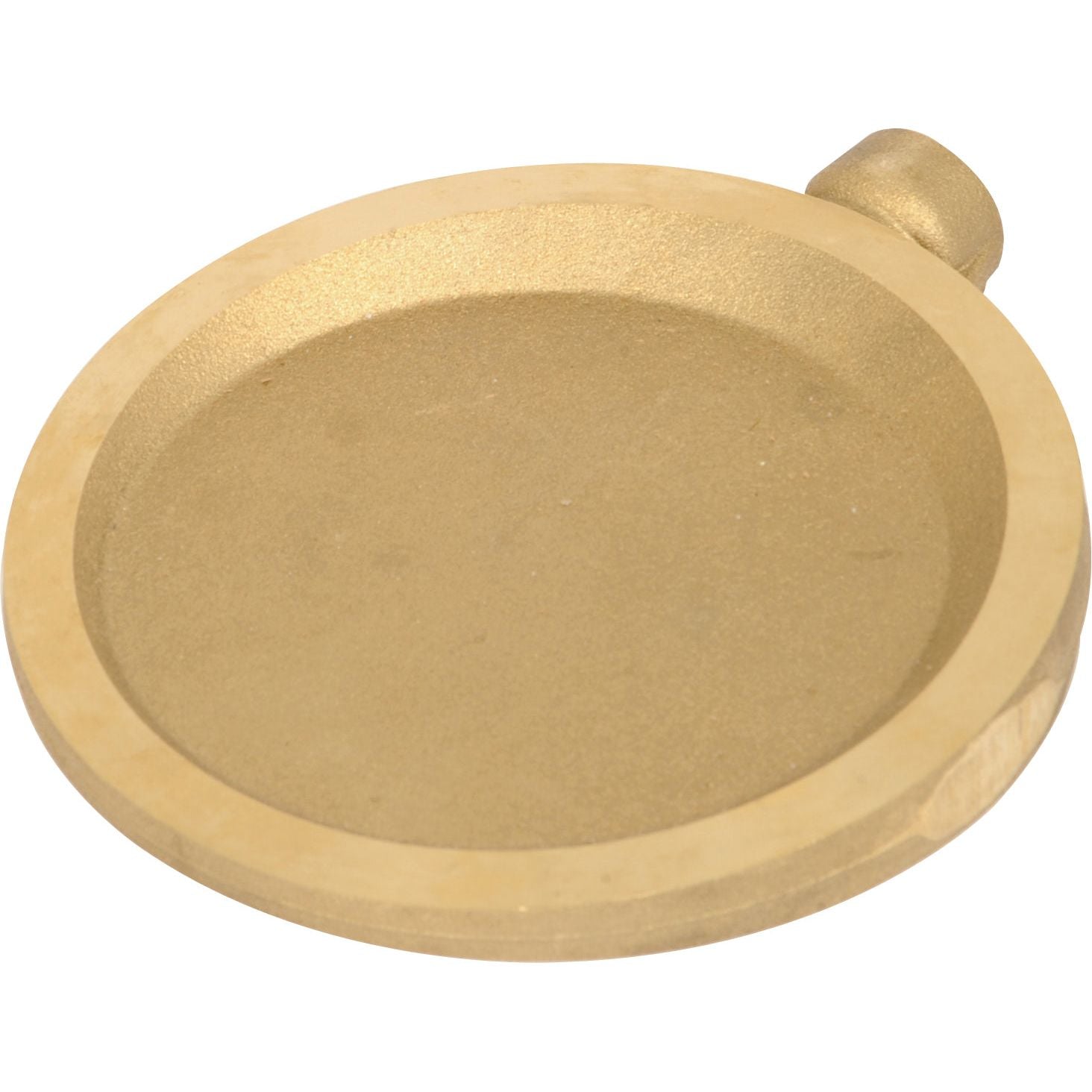 A round, flat, golden-colored metal disc with a small cylindrical extension on one side, designed by Metaltecnica. The disc tapers from 43mm to 25mm in diameter and is known as the Gate 6'' under Sparex Part No.S.79328 from the Sparex brand.