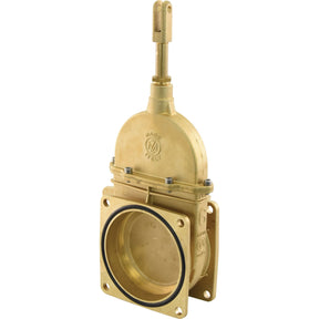 Sparex's Gate valve - Double flanged 6'' (S.72331) features a vertical handle and a rectangular body with circular flanges, displayed against a plain white background.