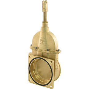 A Sparex Gate valve - Flanged/Threaded 6'' (S.59476) features a brass construction with a handwheel actuator, six bolts on the bonnet, and a circular flanged connection. For details on maximum pressure and temperature range specifications, refer to the manual.