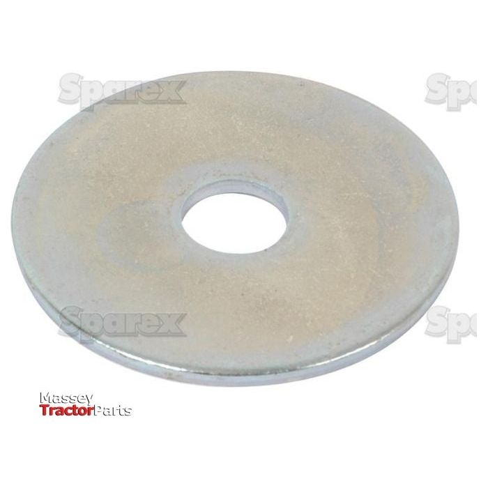 A flat, circular metallic washer with an 8mm central hole and a 40mm outer diameter, labeled "Sparex" and "Massey Tractor Parts." This Zinc Plated Metric Body Washer, which is 1.5mm thick, conforms to DIN 440R standards (Sparex Part No. S.51099).