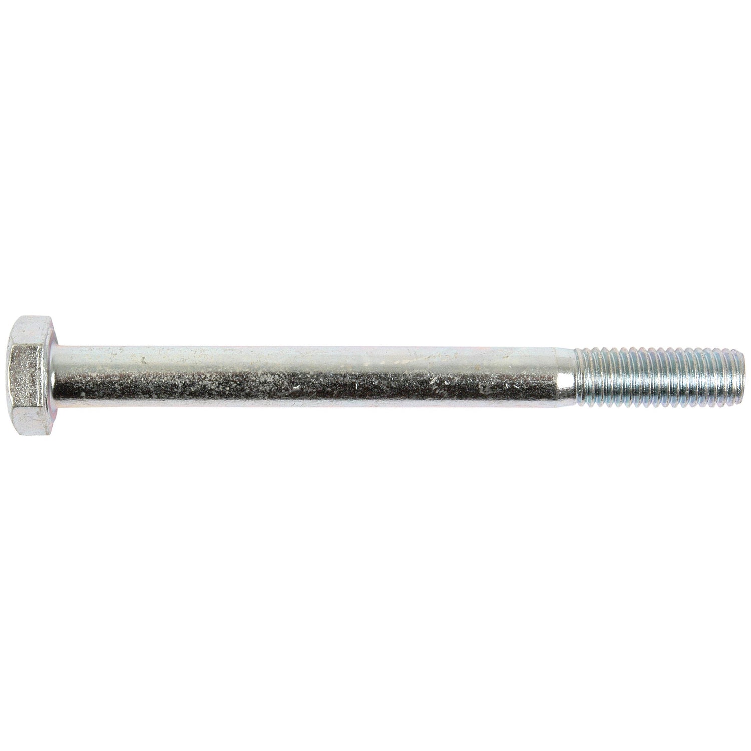 A close-up of the Metric Bolt M10x110mm (DIN 931) by Sparex, Part No. S.6943, showcasing its zinc-plated, shiny metallic finish. This Grade 8.8 bolt features a hexagonal head and a threaded end, meeting the standards for metric bolts.