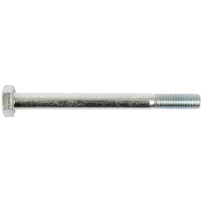 A close-up of the Metric Bolt M10x110mm (DIN 931) by Sparex, Part No. S.6943, showcasing its zinc-plated, shiny metallic finish. This Grade 8.8 bolt features a hexagonal head and a threaded end, meeting the standards for metric bolts.