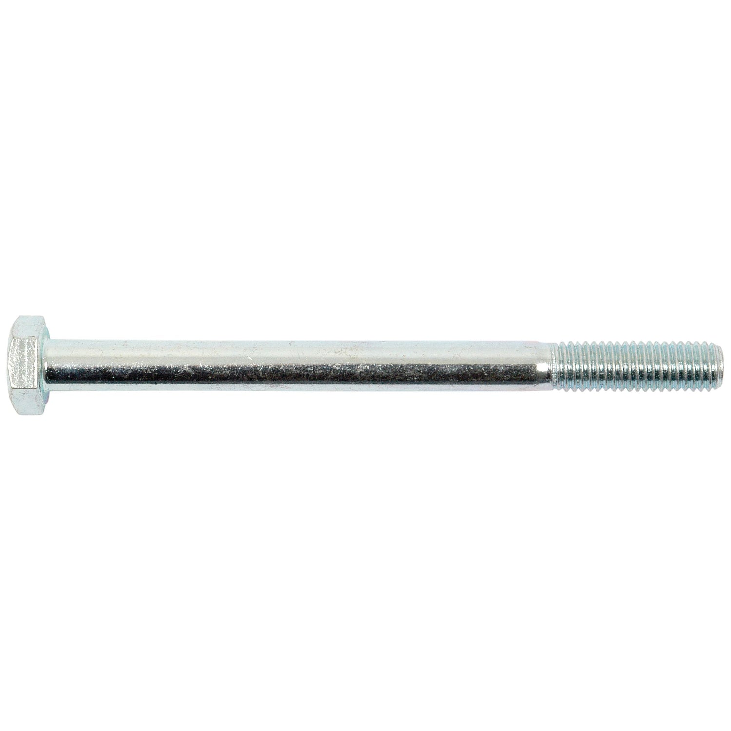 A zinc-plated, silver hexagonal-headed Sparex Metric Bolt M10x130mm (DIN 931) with threading on one end.