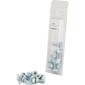 Pack of hex bolts and nuts: a small group of zinc-plated Metric Bolt, M10x20mm (DIN 960, DIN 934) from Sparex is shown next to a clear plastic packaging containing more bolts and nuts. Sparex Part No.S.25658 Agripak with 10 pieces.