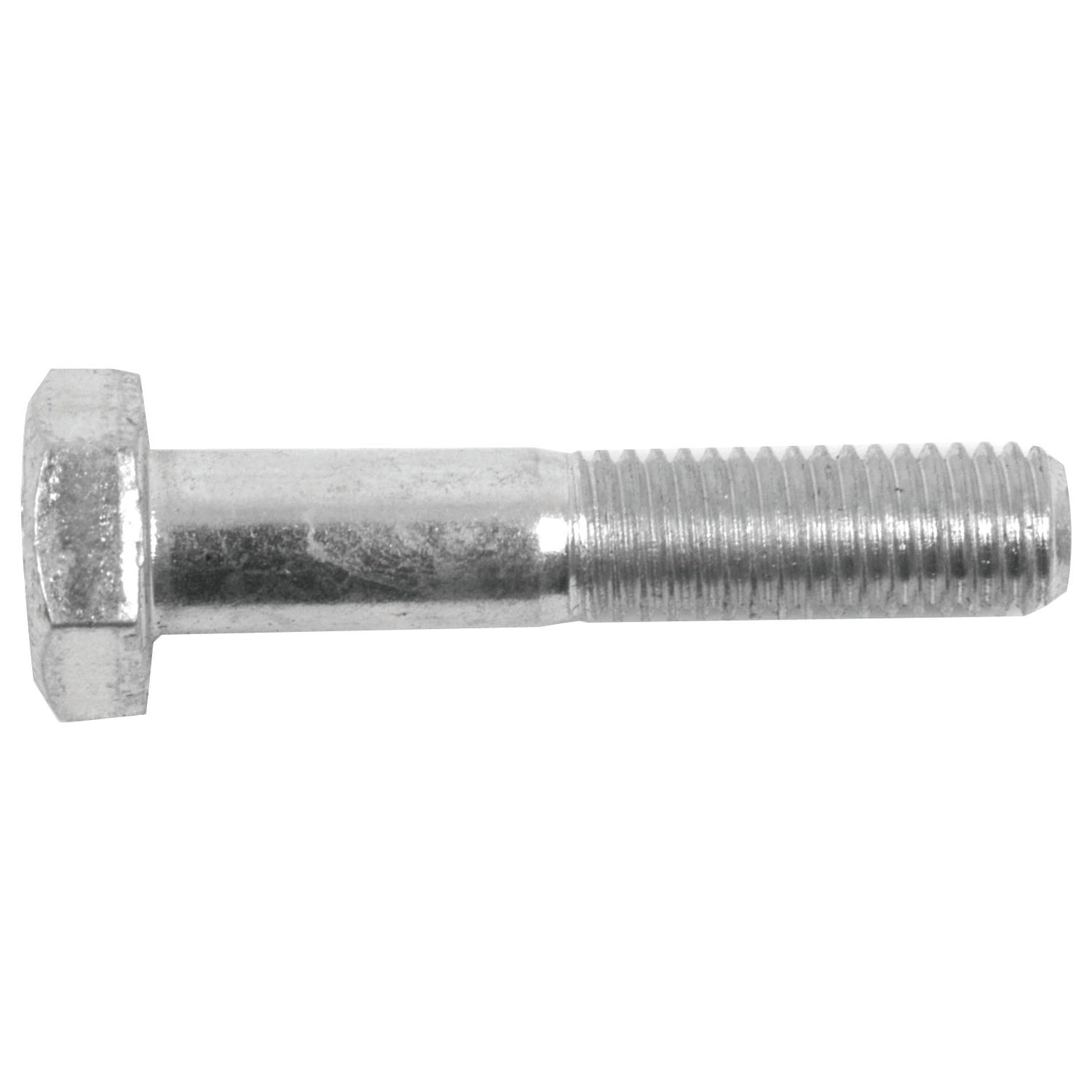 A close-up image of a silver, partially threaded hex bolt—specifically the Metric Bolt M10x50mm (DIN 931), Sparex Part No. S.54735—zinc plated to perfection, against a white background.