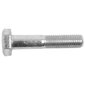 A close-up image of a silver, partially threaded hex bolt—specifically the Metric Bolt M10x50mm (DIN 931), Sparex Part No. S.54735—zinc plated to perfection, against a white background.