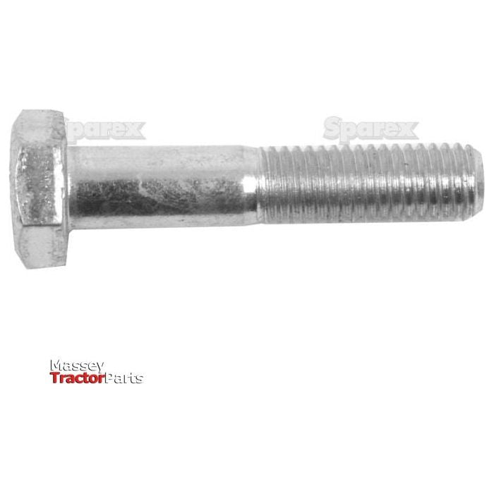 A close-up of a single metallic hex bolt, zinc plated, against a white background. Text in the image reads "Sparex" and "Metric Bolt M10x50mm (DIN 931) | Sparex Part No.S.54735.