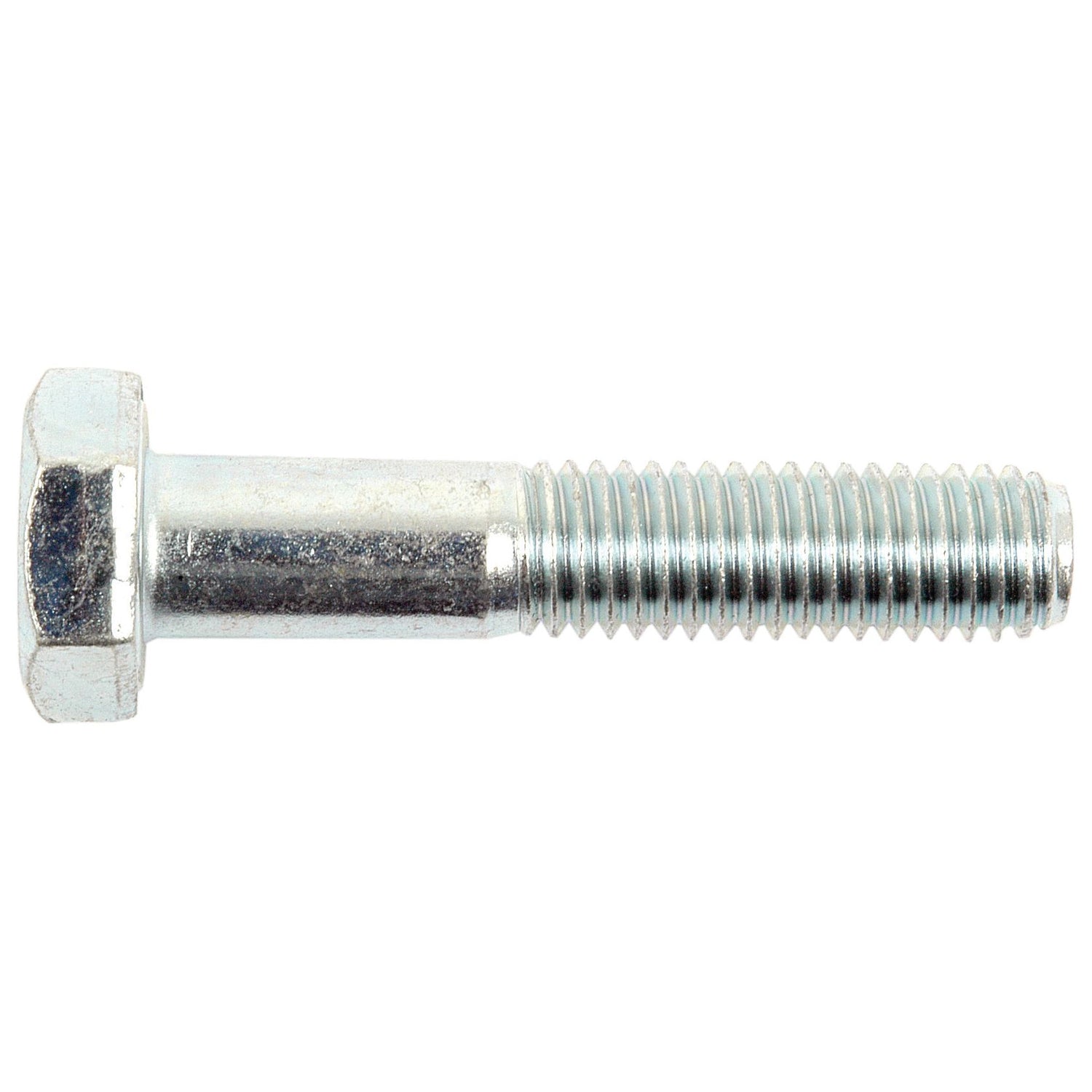 A zinc-plated, silver hexagonal head bolt with a threaded shaft, adhering to metric standard bolts: the Sparex Metric Bolt M10x50mm (DIN 931), Part No. S.5768.
