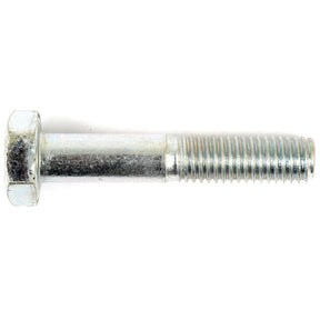 A close-up image of a single zinc-plated, metallic Metric Bolt M10x55mm (DIN 931) (Sparex Part No. S.54736), displayed on a white background.