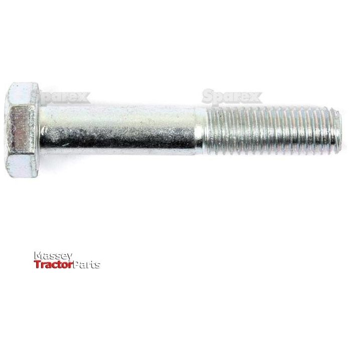 A zinc-plated metal hex bolt with a partially threaded shank, labeled as the Metric Bolt M10x60mm (DIN 931) | Sparex Part No.S.54737. The Massey Tractor Parts logo is visible in the bottom left corner.