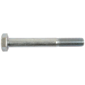 A Metric Bolt M10x80mm (DIN 931) from Sparex, featuring a zinc-plated finish, hexagonal head, and threaded end, lies horizontally against a white background.
