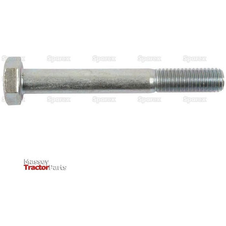 Image of a zinc-plated metal bolt against a white background, featuring threads on one end and a hexagonal head on the other. The background includes text indicating "Massey Tractor Parts" and identifies it as a Metric Bolt M10x80mm (DIN 931) by Sparex, with part number S.54739.