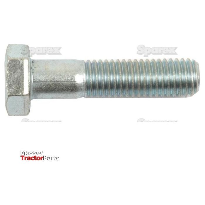 A zinc-plated, metallic hex bolt with a threaded shaft, branded by Sparex and known as the Metric Bolt M12x50mm (DIN 931) | Sparex Part No. S.54743.